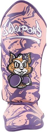 ЗБРОЇ Щитки для гомілок, дитячі, Дженні, рожеві, для тренувань та змагань, високоякісна синтетична шкіра та ідеальна амортизація, муай-тай, К1, ММА, карате та кікбоксинг, розмір S/M, 8