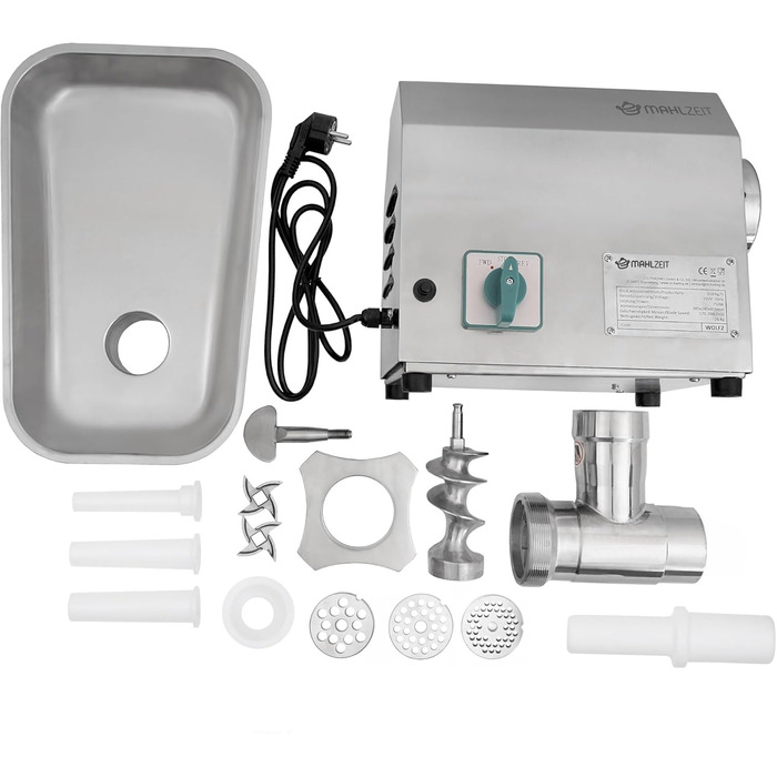 Професійна м'ясорубка з нержавіючої сталі електрична 750 Вт - 150 кг/год м'ясорубка з нержавіючої сталі, ковбасна машина в якості