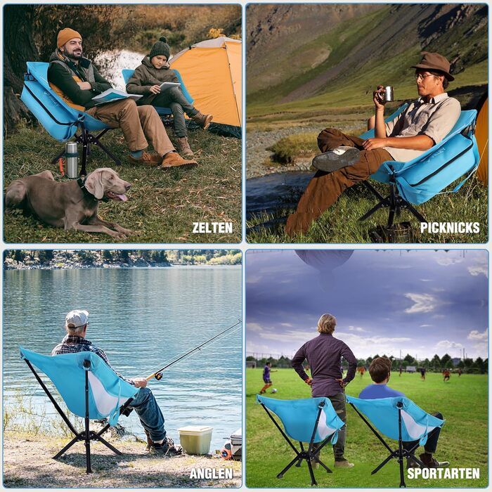 Складаний та портативний кемпінговий стілець VILLEY, синій, складний кемпінговий стілець з алюмінієвою рамою та міцною та дихаючою тканиною, вантажопідйомність 150 кг, кемпінговий стілець з сумкою для використання на свіжому повітрі, риболовля