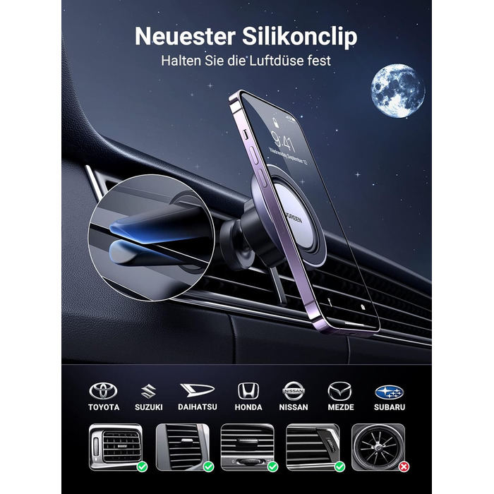 Тримач для мобільного телефону автомобільний магніт з металевим кільцем сумісний з MagSafe iPhone 16/15/14/13 Pro Max та всіма сма