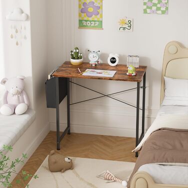 Стіл Flycity 100 x 48 x 75 см, комп'ютерний із сумкою для зберігання, металевий каркас, підходить для вітальні, офісу, кабінету, спальні, вінтажний коричневий