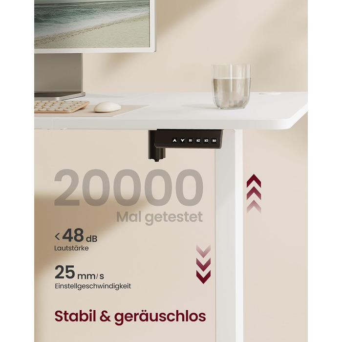 Електричний письмовий стіл SONGMICS з регульованою висотою, 180 x 80 см, безступінчасте регулювання, функція пам&39яті з 4 рівнями висоти, колір хмарно-білий LSD138W01 180 x 80 см