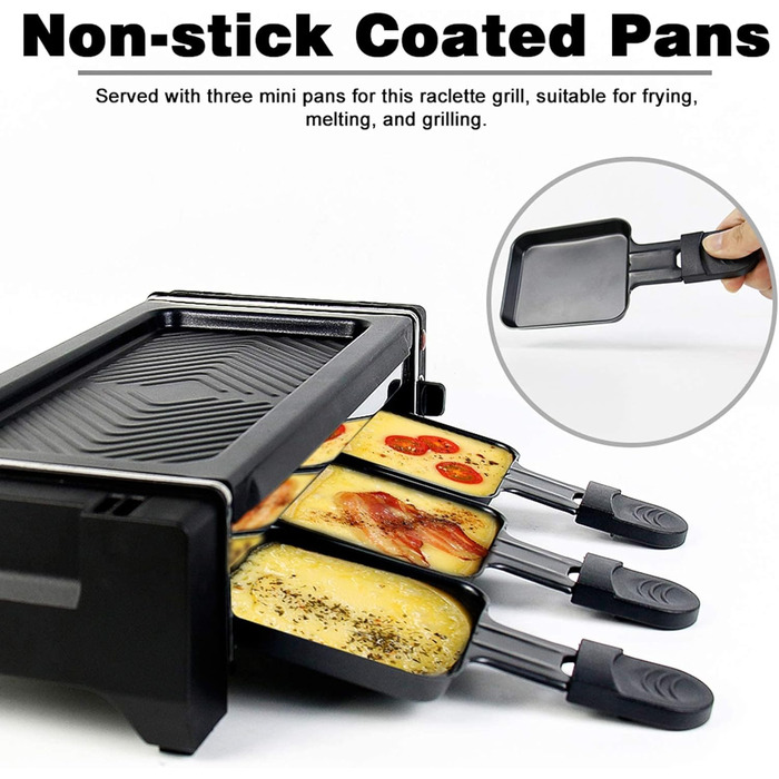 Гриль HengBO Raclette на 2 3 особи з антипригарним покриттям Пластина для гриля 3 міні-сковороди для раклету, 700 Вт Подарунки для чоловіків Жінки Найкращий друг 35 * 14,5 * 9 см