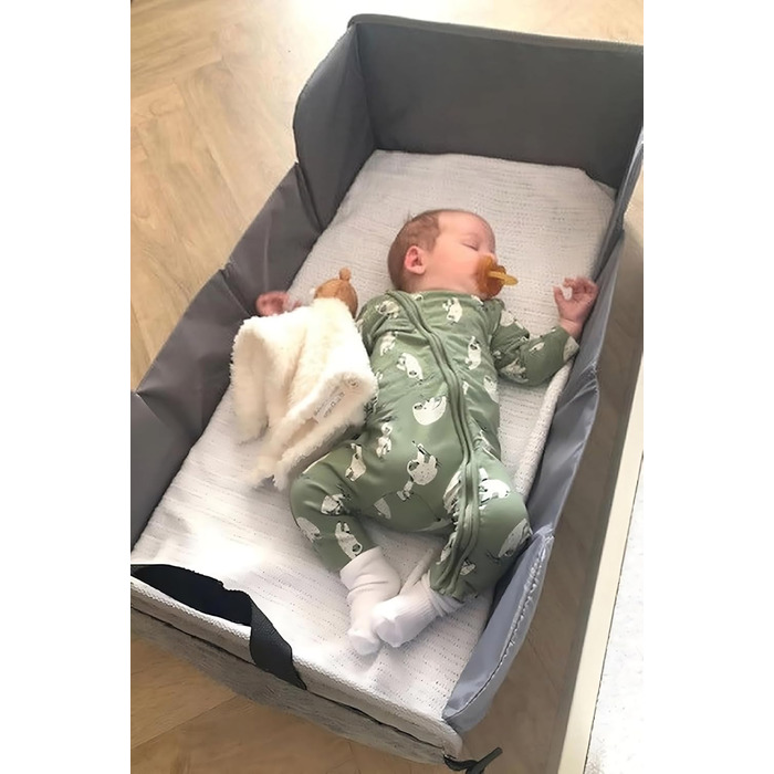 Складне дитяче ліжечко для подорожей з матрацом - надзвичайно легке, компактне, кишені з боків, 41 x 74 см (у зібраному вигляді) / 41 x 26 см (у складеному вигляді), 100 поліестер, чорний/сірий