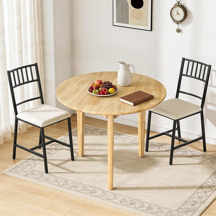 Круглий обідній стіл QLLY з масиву дерева, кухонний стіл, дерев&39яний стіл, плоскі ніжки (натуральний, 80 см, бежевий-круглий, 80 x 80 см)