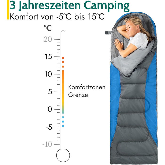 Спальник Trail Alpine з капюшоном спальник 250 г, 3-сезонний спальник. Легкий, невеликий розмір у пакувальному відділенні з капюшоном та компресійним мішком (червоний) Синій 3 сезони