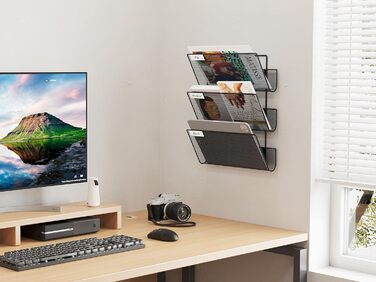 Міцний металевий тримач для журналів EasyPAG з 3 відділеннями, настінний тримач для журналів, тримач для файлів, тримач для документів, підвісний органайзер для журналів, тримач для флаєрів, диспенсер для брошур, чорний