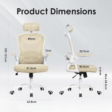 Ергономічне офісне крісло Farini, регульоване по висоті офісне крісло з підголівником, зручне крісло для домашнього офісу, комп&39ютерне крісло, крісло керівника з підлокітниками, вантажопідйомність 150 кг, бежеве комп&39ютерне крісло з колесами та підгол