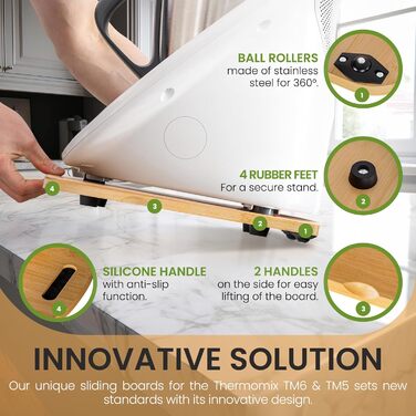 Розсувна дошка Denex для Thermomix TM6 TM5 - Високоякісний планер з преміального бамбука для Thermomix, -Дерев'яний планер Thermomix Ковзна дошка- Рулонна дошка для аксесуарів Thermomix TM6 TM5 Підкладкова дошка