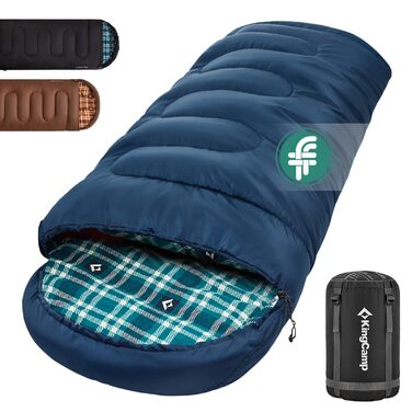Спальний мішок KingCamp для дорослих, зимовий, фланелевий, компактний, 3-4 сезони, ковдра для кемпінгу, подорожей, наметів, походів, на вулиці, в приміщенні, від 4C до -15C/230 x 90 см Thicker Pro Navy-L-Zip