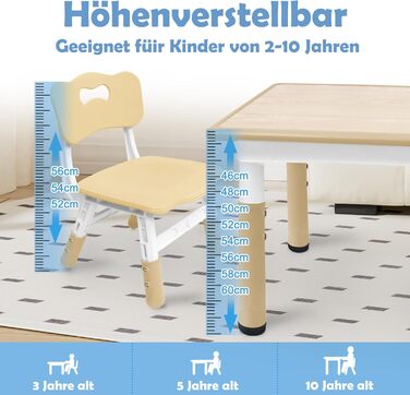 Дитячий стіл UISEBRT з 4 стільцями, Дитячий комплект сидіння з регульованою висотою для дітей від 2 років, Пластиковий комплект столів, Дитячі меблі для дитячого садка та дитячої кімнати (Колір дерева, 120 x 60 x 60 см) 120 x 60 x 60 см Колір дерева