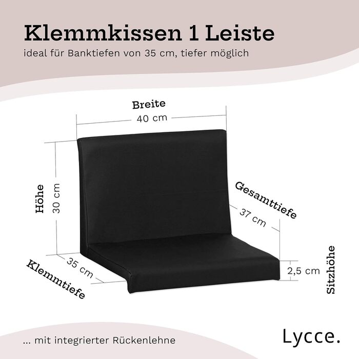 Подушка для лави Lycce з затискачем 1 смуга, подушка для сидіння зі штучної шкіри зі спинкою чорна, глибина лави 35 см, подушка для сидіння зі спинкою для лави для взуття, лави для їдальні, лави для кухні