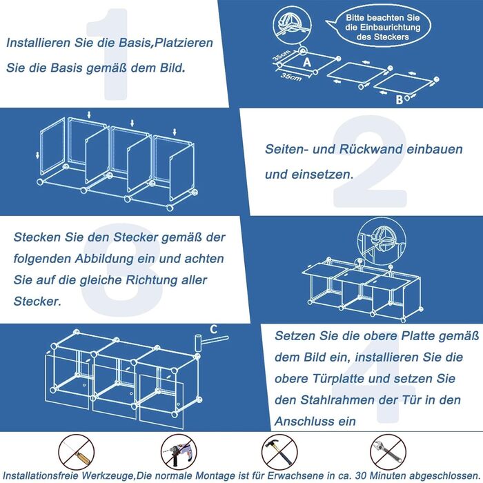 Шафа, багатофункціональна шафа, система полиць своїми руками, пластикова шафа, шафа для спальні з дверима, вбудоване місце для зберігання речей, пилонепроникна з 20 кубиками та рейкою для одягу