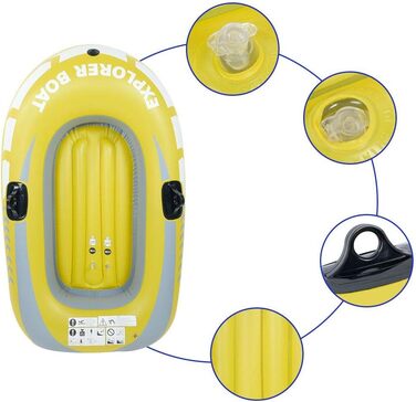 Надувний каяк на 1 особу, ПВХ, жовтий, вантажопідйомність 180 кг, надувний човен для риболовлі, дріфту, дайвінгу з мотузкою