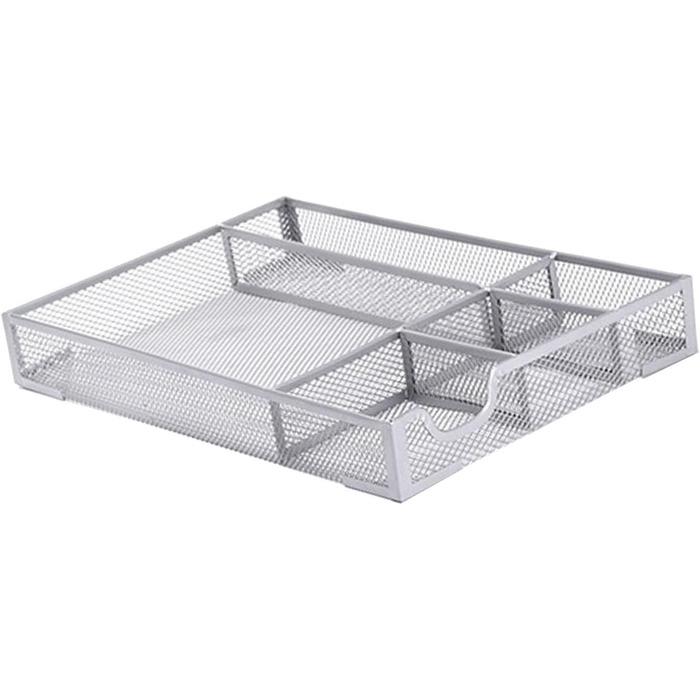 Органайзер для шухляд столу, металева сітка, органайзер для офісних шухляд з 5 відділеннями, коробка для зберігання на столі, для дому, шкільного приладдя, 31,9 x 21,6 см (сріблястий)