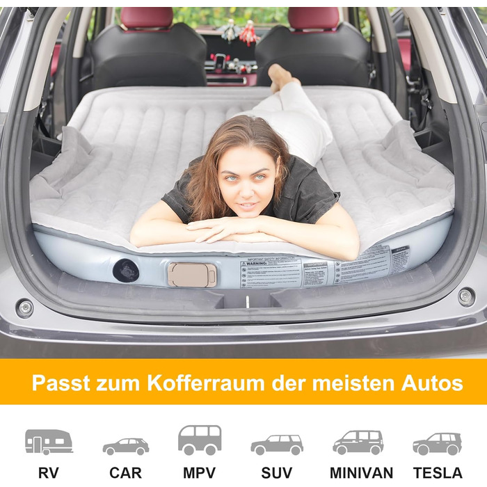 Надувний матрац KMZ SUV із вбудованим електричним насосом - потовщений та флокований матрац для подорожей та кемпінгу - вантажопідйомність 300 кг - сірий