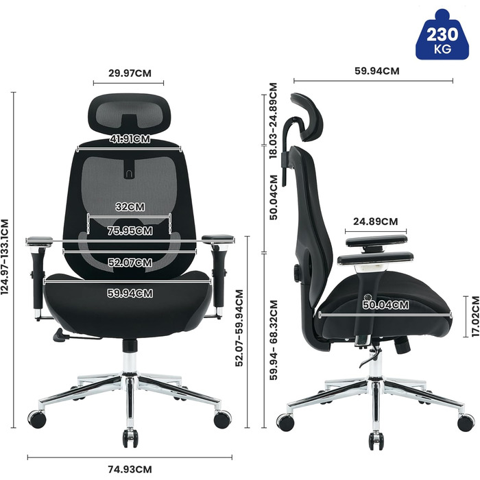Ергономічне офісне крісло, вантажопідйомність 200 кг, з 4D підлокітниками, робоче крісло з регульованим підголівником, поперековою опорою, функцією гойдання для користувачів з вагою, сітчасте комп&39ютерне крісло