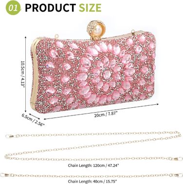 Вечірня сумочка для жінок, блискуче кришталеве клатч з ланцюжком на плече для весілля, вечора та вихідних, рожевий