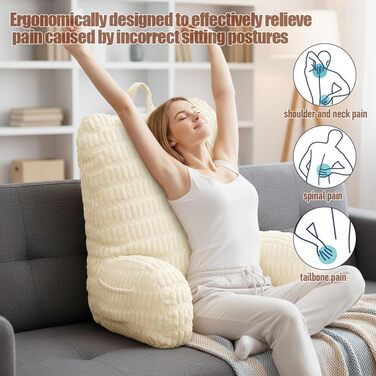 Подушка для читання CEWROM зі спинкою для дорослих, 80 * 40 * 55 см, ідеально підходить для підтримки спини, комфортна подушка для читання на ліжку, дивані або підлозі (бежевий)