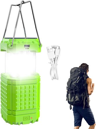 Сонячний ліхтар для кемпінгу Ліхтарі для кемпінгу Ліхтар для намету, яскраві сонячні ліхтарі для кемпінгу Акумуляторний водонепроникний портативний ліхтар ємністю 3000 мАг для подорожей, походів, піших прогулянок, автомобіля, флуоресцентно-зелений