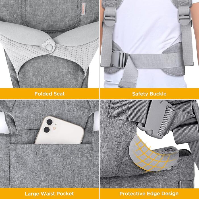 Переноска-переноска GAGAKU для малюків від 0 до 36 місяців, легко носити обличчям до обличчя вперед і на спині для дітей - сіра