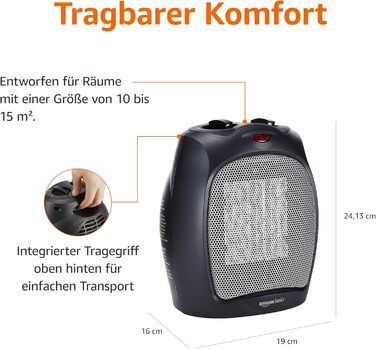 Керамічний паркувальний обігрівач Storeo Basics, 1800 Вт, з регульованим термостатом - чорний, без коливань