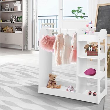 Дитяча шафа для одягу DREAMADE з дзеркалом і вішалкою для одягу, дитяча шафа з 4 відкритими полицями, вішалка для дитячого одягу д