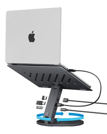 В-1 Підставка для ноутбука з док-станцією (в комплекті кабель USB-C USB-C). Ергономічна, з портами USB-A/C та HDMI 4K 60Hz для MacBook, iPad Pro, Air, Neo A16, M2, M3, M4, M5 та ноутбуків до 15,6, 6-