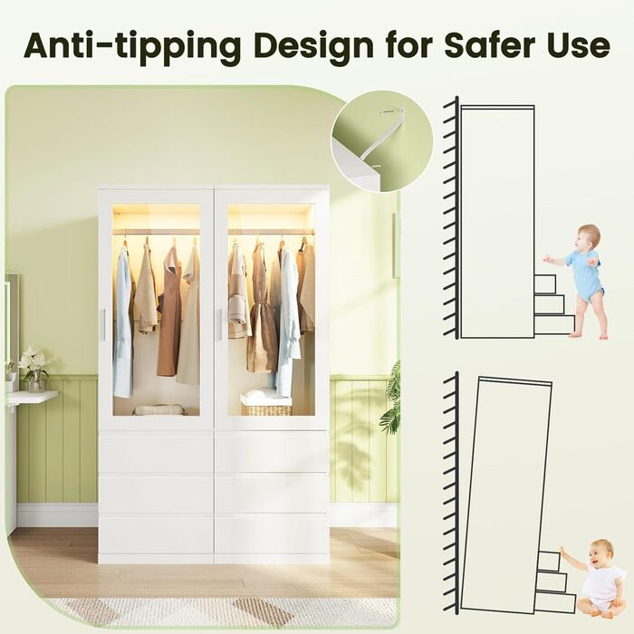 Однодверна шафа Dripex, маленька шафа з однією рейкою для одягу та 3 шухлядами, мінімалістична гардеробна 50 x 48 x 180 см Біла, для однокімнатних шаф 50 x 48 x 180 см - одні двері