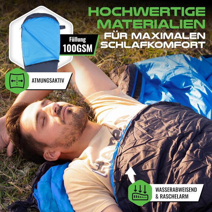 Спальний мішок MOUNTREX Зима Літо - Маленька упаковка та надлегкий (760 г/1500 г) - Літній спальний мішок для кемпінгу на природі (100 г/м) / Зимовий спальний мішок (300 г/м) Мумія-спальний мішок Теплий та зручний темно-синій/синій літній спальний мішок