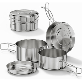 Набір посуду Bestargot Camping Pot 304 з нержавіючої сталі, набір кемпінгових каструль із 4 предметів (900 мл 600 мл), набір посуд