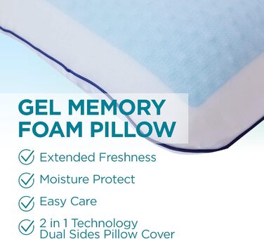 Охолоджувальна подушка Mabel Home з піни з ефектом пам&39яті, термогель, ортопедична подушка для контуру шиї та шийного відділу хребта для сну на боці та спині, ергономічна подушка для ліжка від болю в шиї - синьо-біла