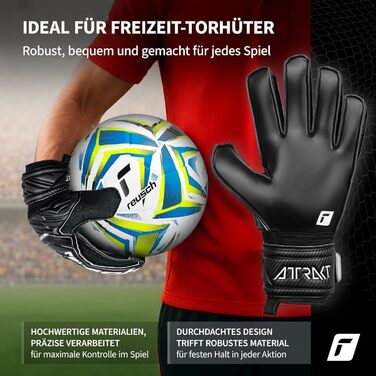 Воротарські рукавички Reusch Attrakt Solid Міцний хват із синтетичного латексу Стабільність на 360 завдяки повному ремінцю та еластичній манжеті Ідеальна посадка за будь-яких погодних умов Для всіх типів ігрового поля, розмір 9, чорні