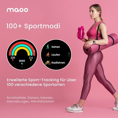 Розумний годинник maoo Ventura для жінок із функцією дзвінків, 1,32-дюймовий AMOLED-дисплей, монітор серцевого ритму, SpO, монітор артеріального тиску, понад 100 спортивних режимів, водонепроникність IP67, 5 браслетів у комплекті (чорний)
