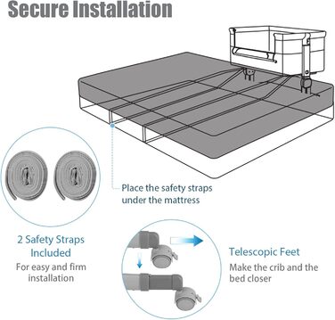 Дитяче ліжечко LIFEZEAL, 6-рівневе регулювання висоти, дитяче ліжко з матрацом та колесами, портативне дорожнє ліжечко для дітей 0-6 місяців, колиска з кошиком для зберігання (світло-сірий)