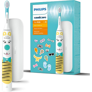 Електрична зубна щітка Philips Sonicare For Kids - Design a Pet Edition - зі спеціальними наклейками для домашніх тварин для дітей, тонким дорожнім футляром і зарядним пристроєм USB (модель HX3603/01)