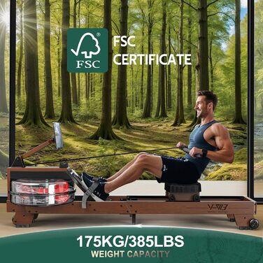 Гребний тренажер V-W3 для домашнього використання високоякісна дерев&39яна конструкція, Bluetooth, водний гребний тренажер, легко складається, підходить для користувачів зростом від 1,2 м до 2 м, вантажопідйомність 175 кг, 2-річна гарантія, оздоблення під