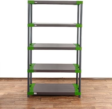 Пластиковий стелаж PROREGAL &quotСірий ведмідь&quot Високий ВxШxГ 180x100x46 см Вантажопідйомність полиці 120 кг Сіро-зелений Пластиковий стелаж для підвалу, стелаж для зберігання, безригельний стелаж ВxШxГ 180x100x46 см сіро-зелений