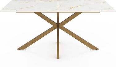 Прямокутний обідній стіл ALIX на 8 осіб з латунними ніжками-павуками та стільницею під білий мармур, Аляска 160 см