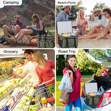 Ізольована сумка-холодильник, водонепроникна, подвійна термосумка для пікніків, кемпінгу, подорожей, покупок продуктів та риболовлі, 42 л зеленого кольору