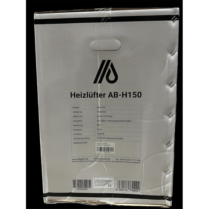 Електричний вентилятор-обігрівач ALLEGRA 15 кВт 400 В високої напруги Електричний обігрівач, будівельний обігрівач, вентилятор-обігрівач для будівельних майданчиків, промисловості та майстерень Професійний обігрівач з термостатом та захистом від перегріву