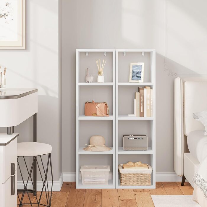 Книжкова полиця WOLTU на 4 рівні, кубічна полиця, відкритий стелаж, полиця для вітальні, кабінету, дитячої кімнати, офісу, сучасна, 30x106,5x23,5 см, білий, SK051ws