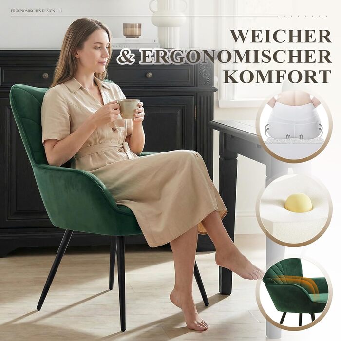 Крісло для вітальні COLAMY, оксамитове м&39яке крісло-реклайнер з високою спинкою, м&39яке комфортне крісло з дизайном відкидної спинки, крісло для відпочинку з дерев&39яними ніжками для вітальні, куточок для читання, зелений зелений 1