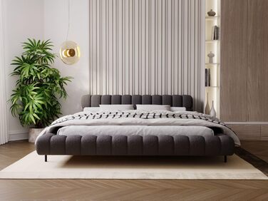 Уявіть собі ліжко 180x200, М&39яке ліжко без місця для зберігання, М&39яке ліжко з металевими ніжками, Тканина букле, з рейковою основою, з узголів&39ям, без матраца (Чорний, 180x200) Чорний 180x200