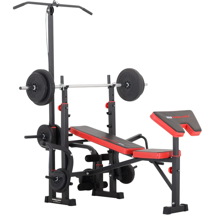Лава для фітнесу TrainHard Power Station, чорно-червона, зі штангою 1,6 м та дисками вагою 25 кг