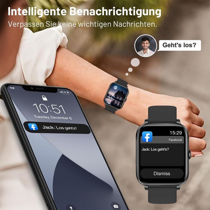 Розумний годинник ASWEE для чоловіків та жінок із Bluetooth-дзвінками, 1,83-дюймовий HD-фітнес-годинник, 123 спортивних режимів, фітнес-трекер із крокоміром, водонепроникний IP67 для Android та iOS, подарунок на День святого Валентина, чорний