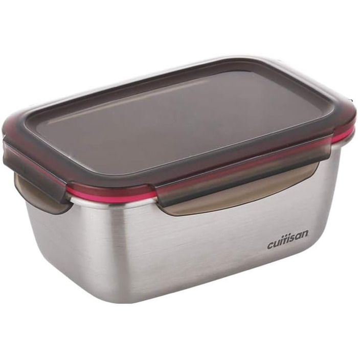 Контейнер для зберігання продуктів CANDL Cuitisan (Flora) з нержавіючої сталі з кришкою-кліпсою, прямокутний, придатний для використання в мікрохвильовій печі та духовці, EC7-SS06 980 мл 18,4 см x 13,0 см x 8,3 см / 980 мл