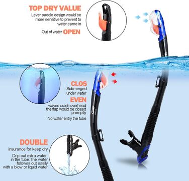 Набір для сухого підводного плавання, маска для підводного плавання Pano з 3 вікнами, окуляри для дайвінгу з захистом від запотівання та трубка, професійне спорядження для підводного плавання для дорослих, синій