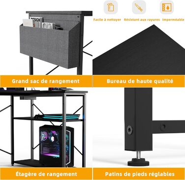 Г-подібний стіл BEXEVUE ігровий стіл 120x70 см з відділеннями для зберігання, двосторонній кутовий стіл для ПК, комп&39ютерний стіл, кутовий ігровий стіл для навчання, роботи, дому, спальні, чорний 120 x 70 см