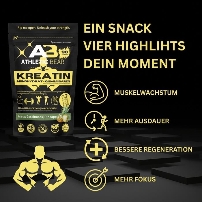 Жувальні цукерки Athletic Bear Creatine Monohydrate, 90 шт. (30 порцій)